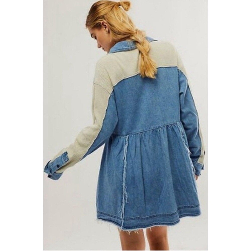 Free People Mini Tunic Dress Women Boho Blue Kenny Denim Vacay Pocket Sz S NWT - Picture 3 of 14